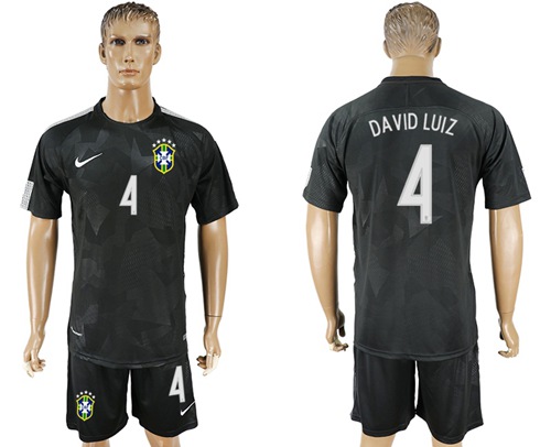 Brazil #4 David Luiz Black Soccer Country Jersey